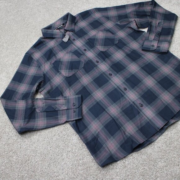 Travis Mathew Shirt NWT Mens Large Purple/Black Clould Plaid Flannel Long Sleeve - Picture 7 of 16